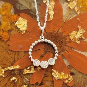 Lab Grown Diamond Beaded Circle Necklace 925 Silver 1/6ct NWT